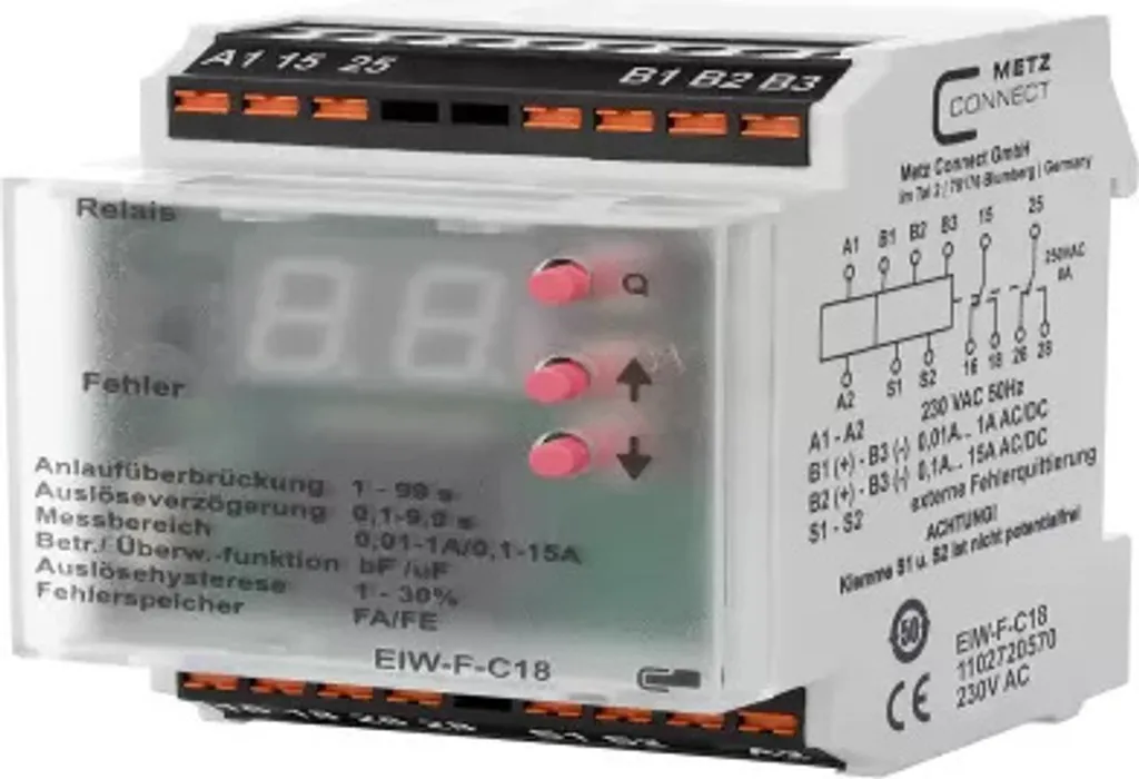 Relais de surveillance réseau 230V AC Metz Connect pour rail DIN 1pc