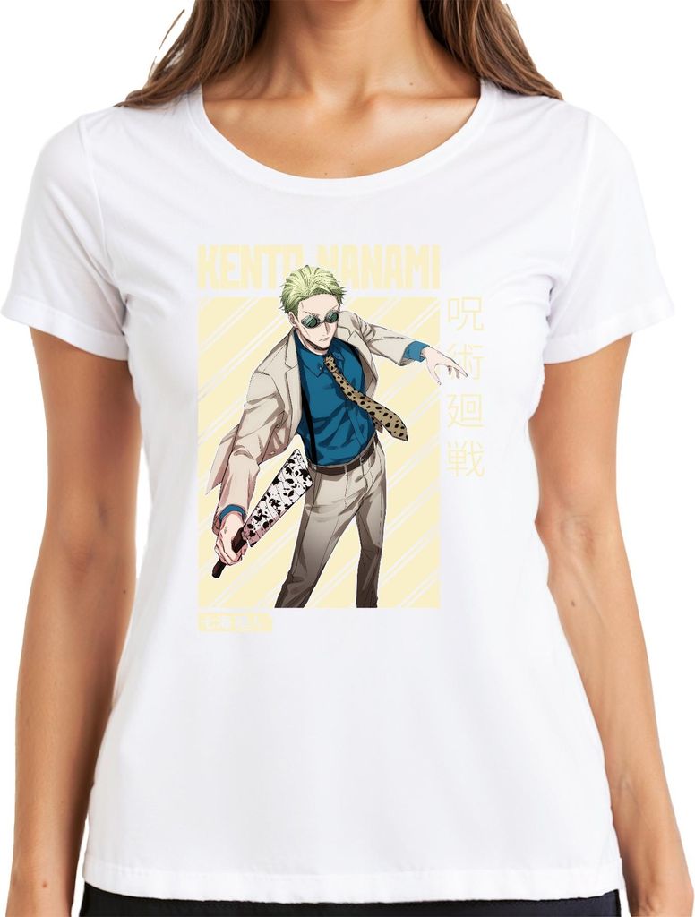 Kento Nanami Jujutsu Kaisen Anzug Brille Krawatte Klinge Manga Damen T-Shirt, Weiß, S