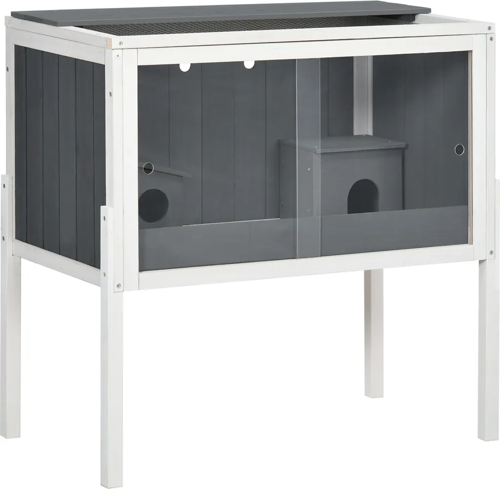 Cage en bois PawHut pour hamsters nains et rongeurs 82 x 45 x 81 cm Gris