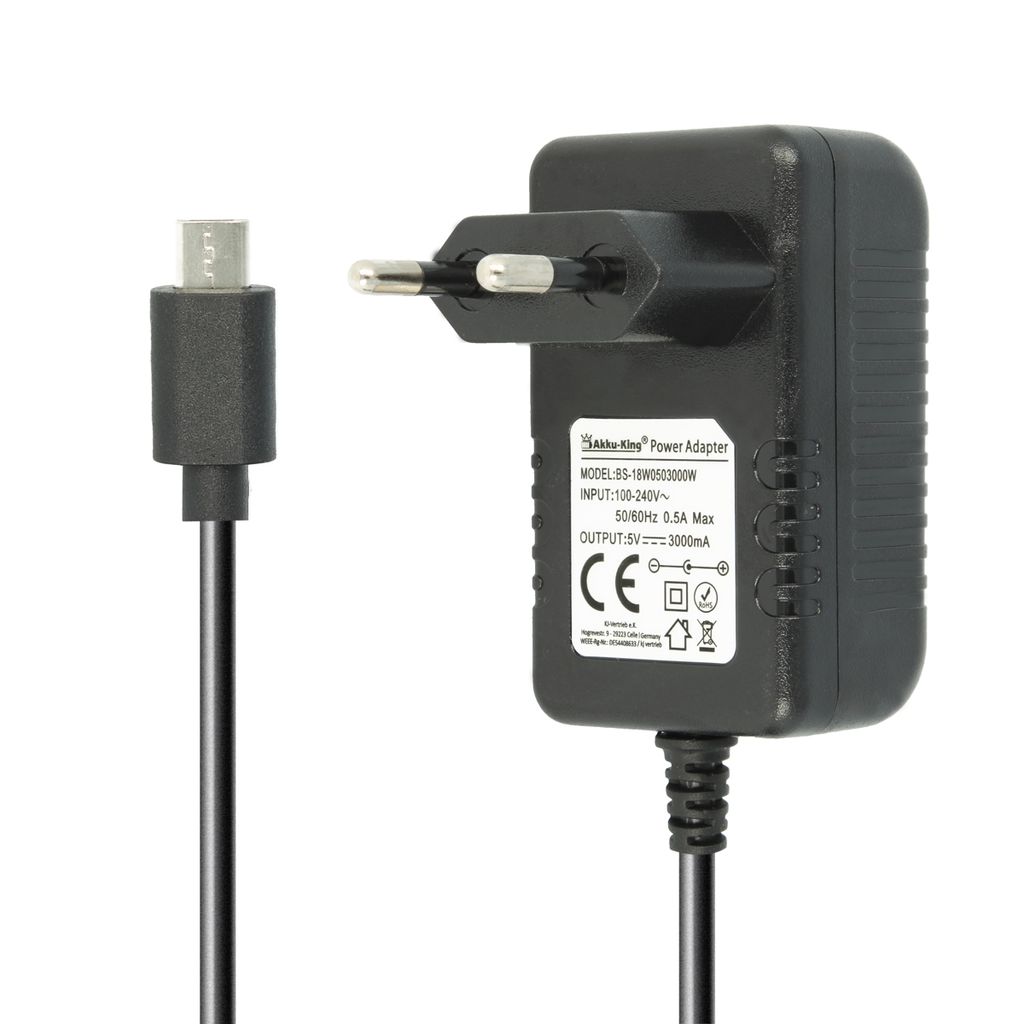 Ladegerät, Netzteil 100V - 240V für Raspberry Pi 1, Pi 2, Pi 3 - 3A - USB 2.0 Micro - schwarz