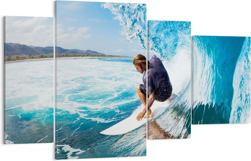 Bild auf Leinwand - Leinwandbild - Surfen Surfer Ozean Welle - 120x70cm - Wand Bild - Wanddeko - Leinwanddruck - Bilder - Kunstdruck - Wanddekorati...