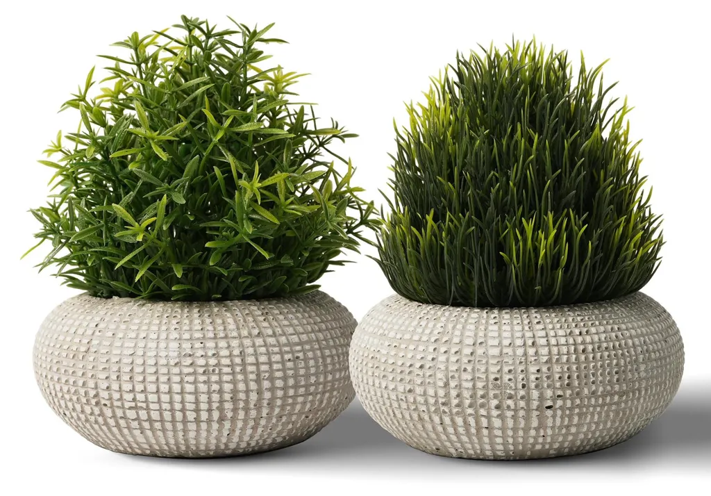 Plantes artificielles d'intérieur sans entretien en pot béton stable lot de 2