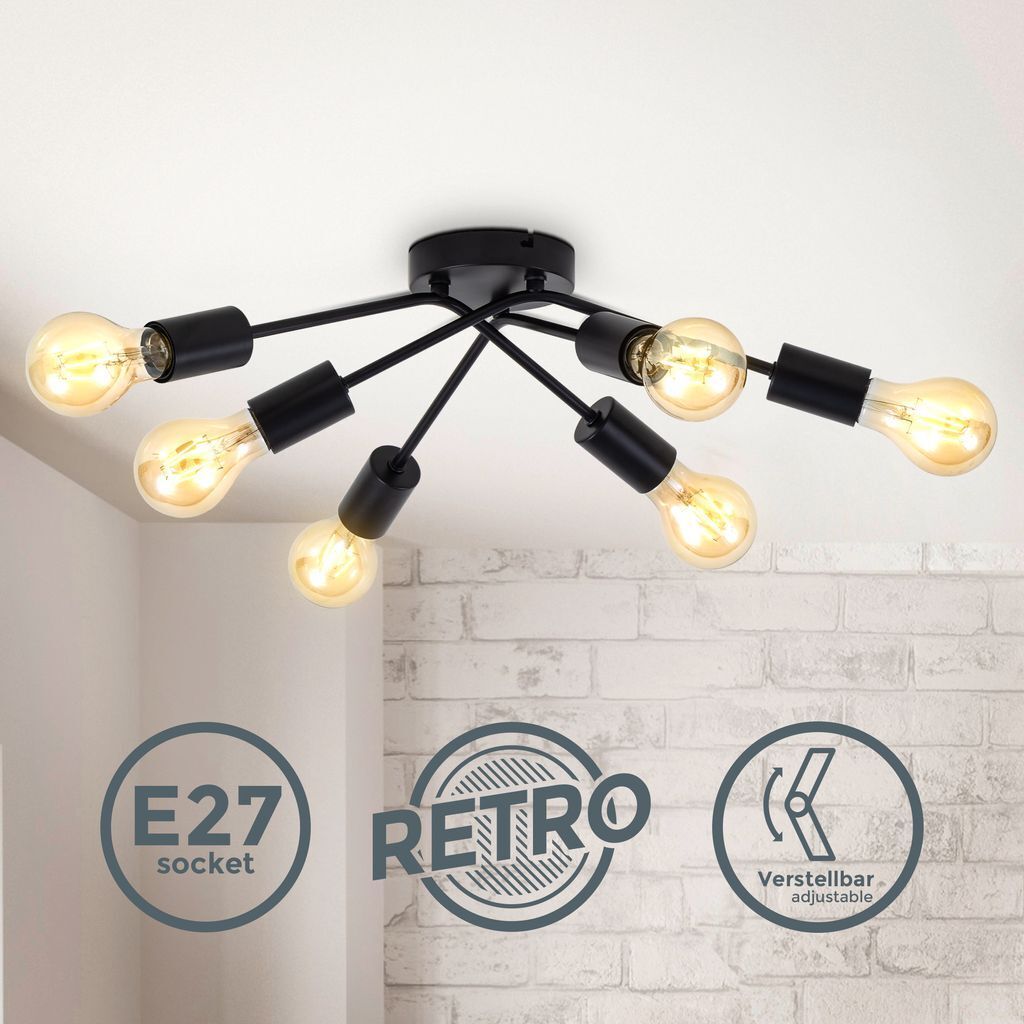 Deckenlampe Ø55 cm - E27 Fassung, 6-flammig, retro, schwarz Produktbild 