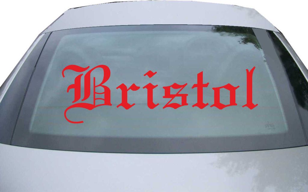 Indigos UG - Aufkleber Heckscheibe & Motorklappe DE6606 - rot - 600x180 mm - Bristol - Auto Scheiben Fenster Heckklappe Tuning Racing JDM - Die cut