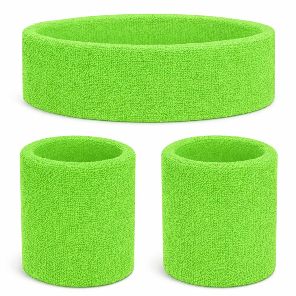 3 in 1 Schweißband neongrün Set mit Stirnband – Accessoire Produktbild 