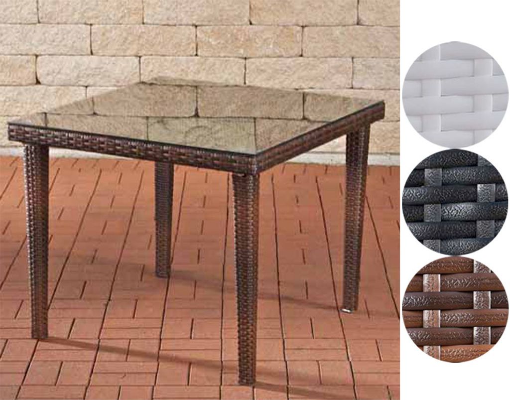 CLP Polyrattan-Gartentisch BARI | Wetterbeständiger Pflegeleichter Tisch Mit Tischplatte aus Glas | In Vielen Farben Und Größen braun-meliert 10...