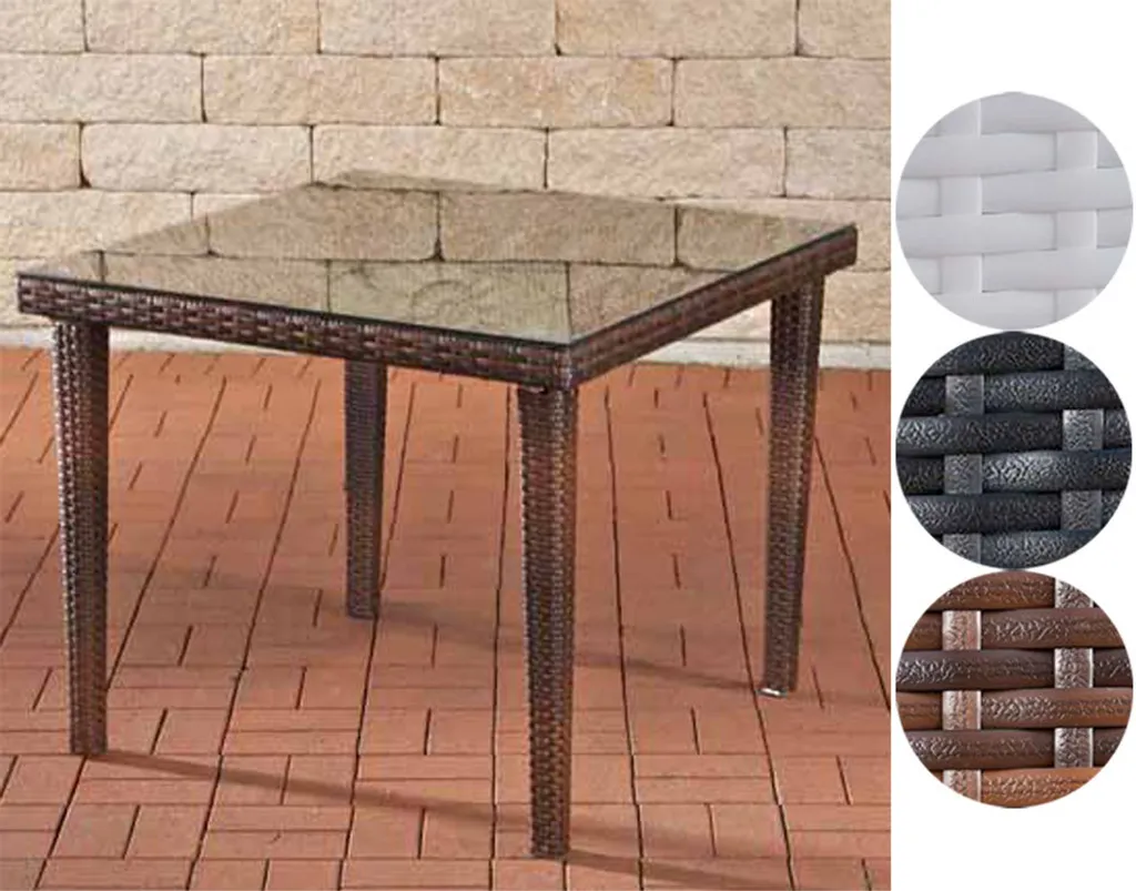 Table de jardin facile d'entretien en polyrotin avec plateau de verre