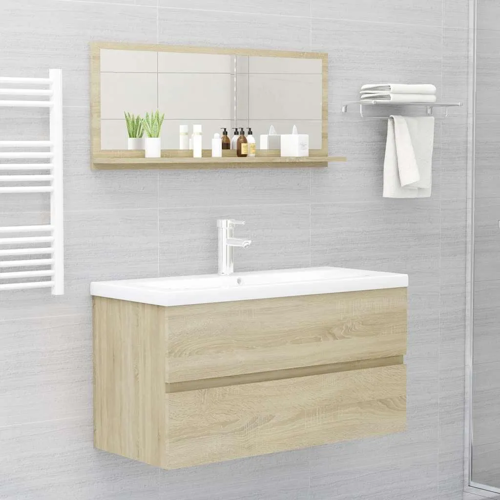 Miroir mural salle de bains chêne Sonoma avec tablette de rangement 90cm - 6