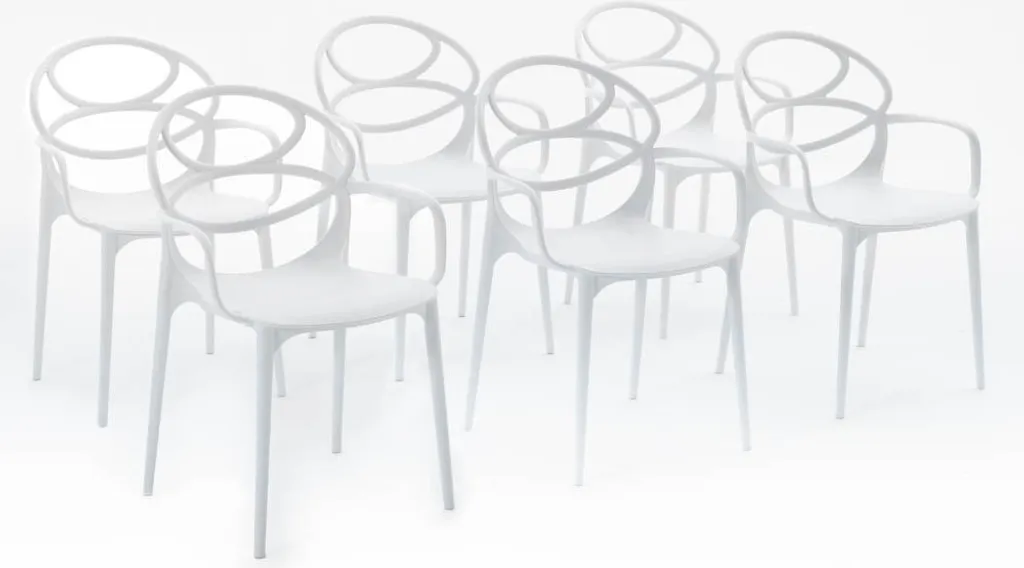 Chaises de jardin empilables lot de 6 fauteuils blancs pro pour terrasse