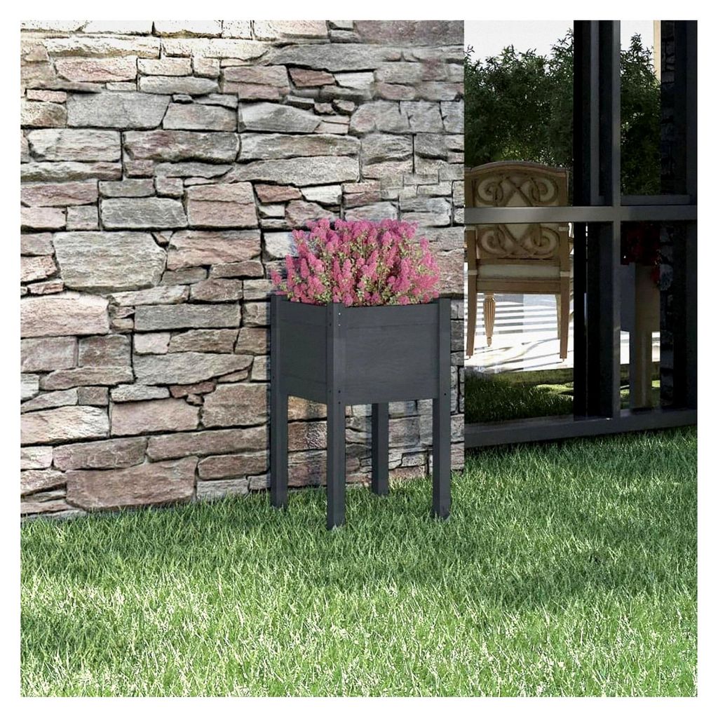 Pflanzkübel Grau 40x40x70 cm aus massivem Kiefernholz für Blumen im Garten, auf dem Balkon oder der Terrasse