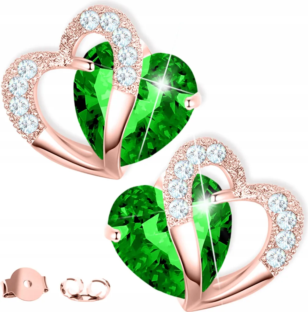 Orecchini a cuore verde placcato oro Cuori verdi con zirconi Argento 925