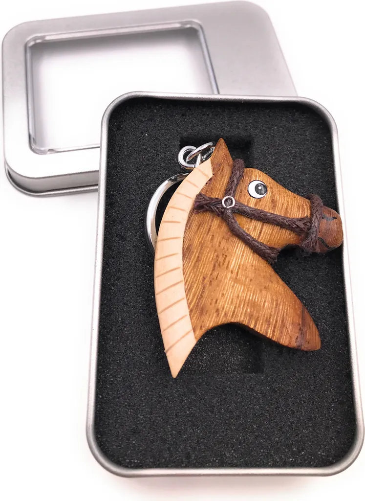 Portachiavi in Legno Cavallo Pony Cavezza - Souvenir Artigianale in Box