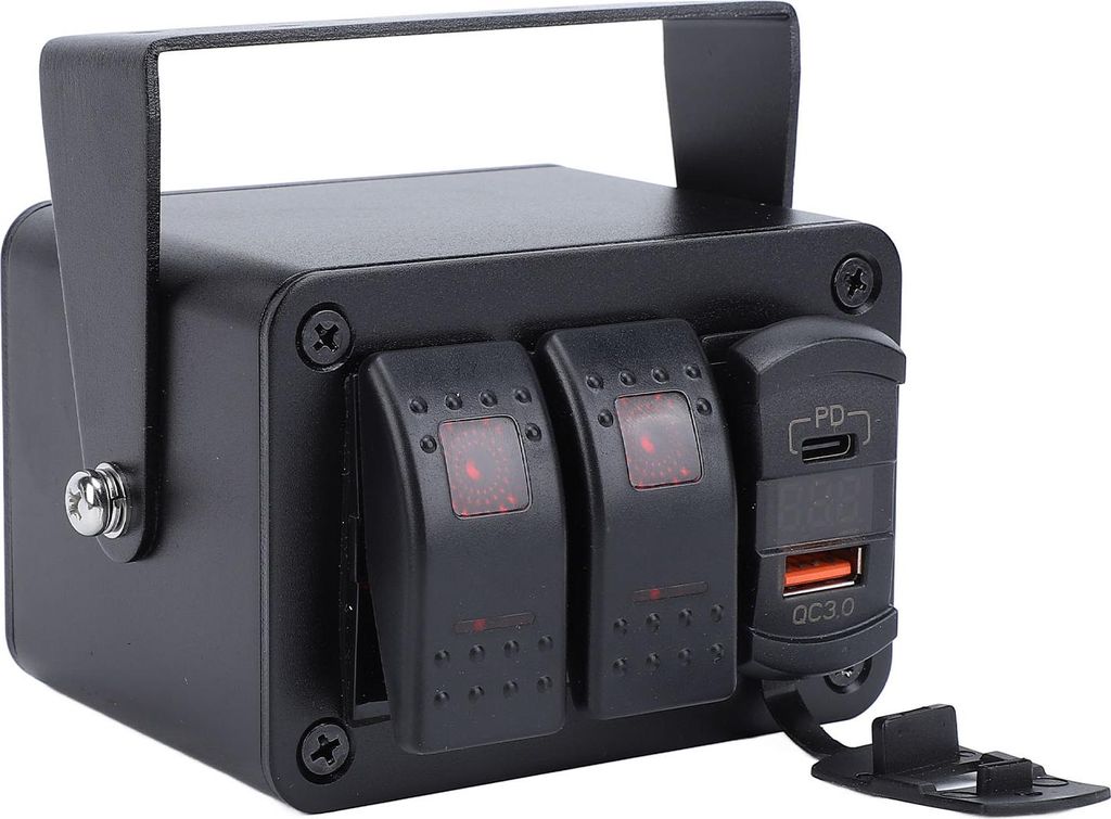 2-Gang-Kippschalterkasten mit Spannungsmesser, PD Typ C, QC3.0, USB-Anschluss, wasserdicht, DC 12 bis 24 V, für Auto, LKW, Boot, Wohnmobil, Anhän...
