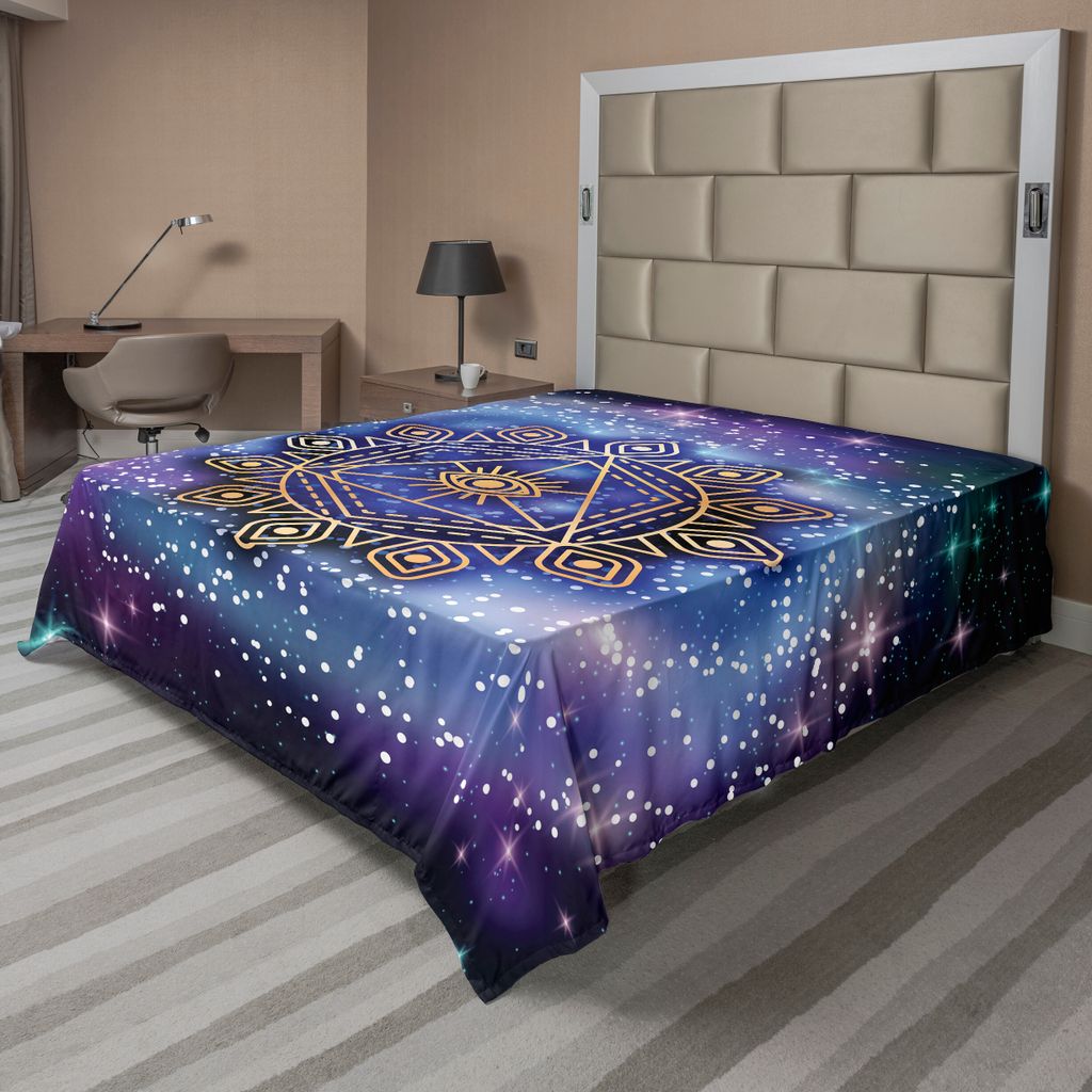 ABAKUHAUS Geometrie Bettlaken, Himmlische und terrestrische Harmonie des Kosmos Mandala Form auf Nebel Art, weiches bequemes oberes Bettlaken für ...