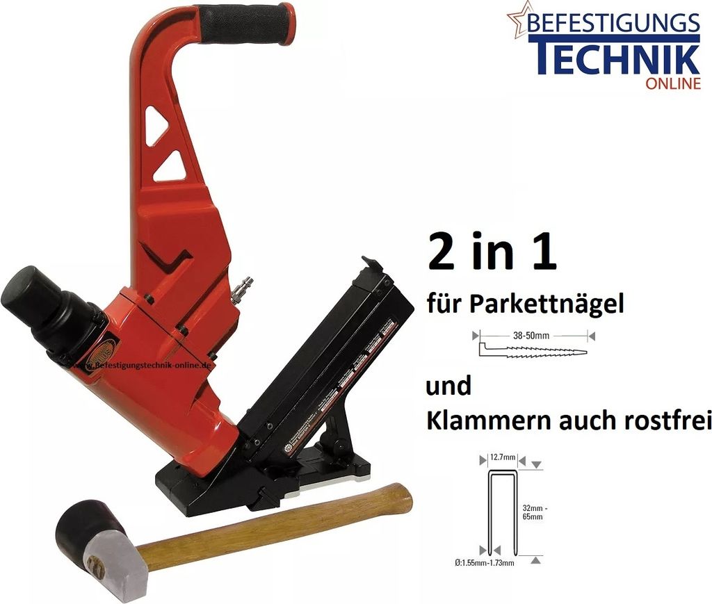 Druckluft Parkettnagler 2in1 38-50mm für Bostitch S4 Parkettnägel MIIIFN FLN und MIIIFS S4 KL-41