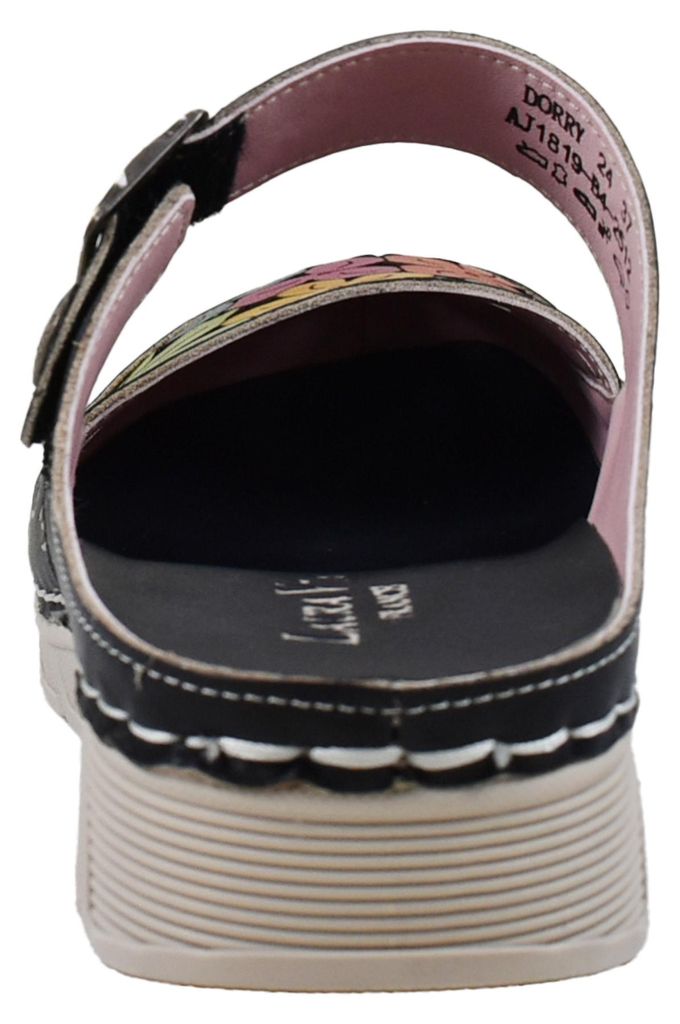 Laura Vita Damen Clog Mary Jane mit Riemen und floralem Muster Dorry 24, Größe:39 EU, Farbe:Schwarz