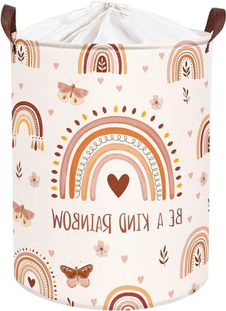 Panier à linge rose Petit pot arc-en-ciel pour fille - Grand bac 40x50cm