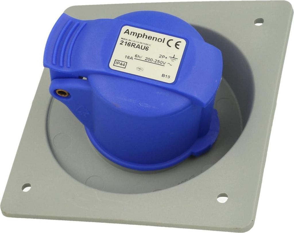 Amphenol 16 Ampere CEE Einbausteckdose 3-polig (2P+PE) Buchse, Kodierung 6h blau 200/250V Frequenz 50 und 60Hz - 1