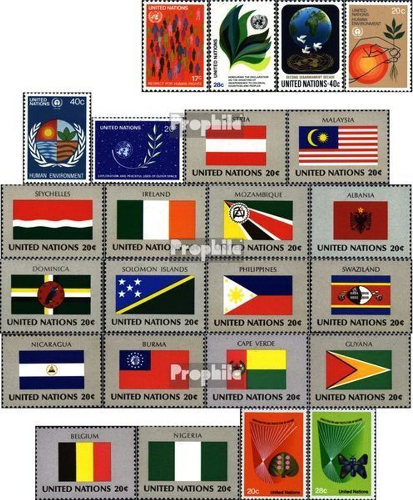 Briefmarken UNO - New York 1982 Mi 391-414 (kompl.Ausg.) Jahrgang 1982 komplett gestempelt Menschenrechte