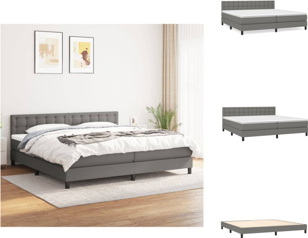 vidaXL Boxspringbett mit Matratze Dunkelgrau 200x200 cm Stoff - Betten & Bettgestelle
