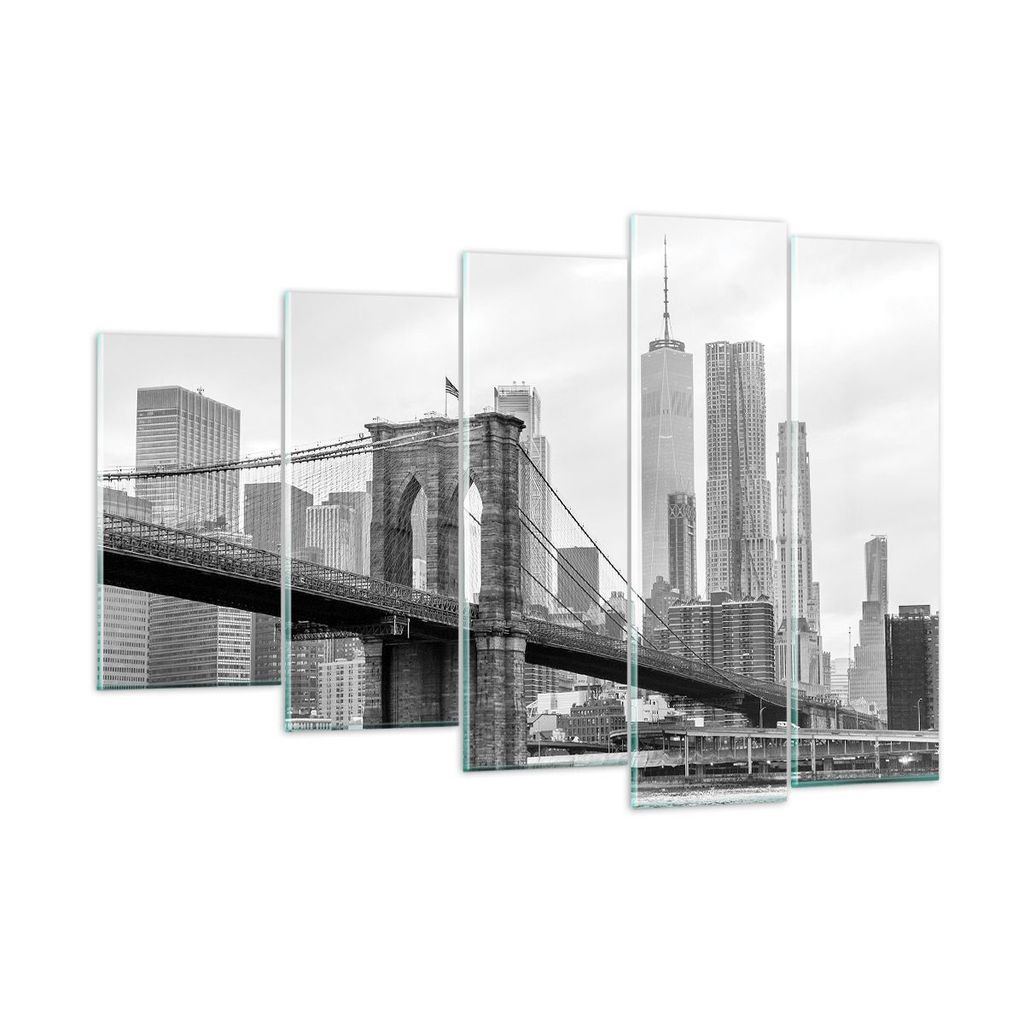 Bilder auf glas - 5 Teile - Brücke Brooklyn schwarz und weiß - 150x100cm - Glasbilder - Wandbilder - Bilder - Wanddekoration aus Glas - Glas Bild...