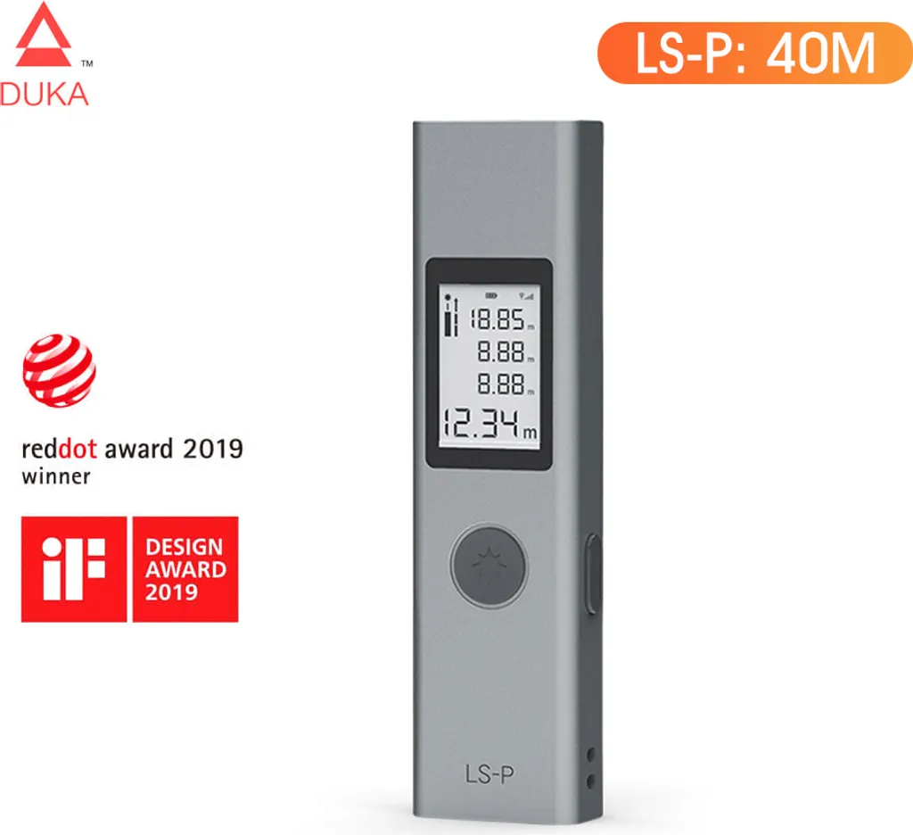 DUKA LS-P Télémètre de Mesure Laser 40M avec Charge USB et Écran LCD