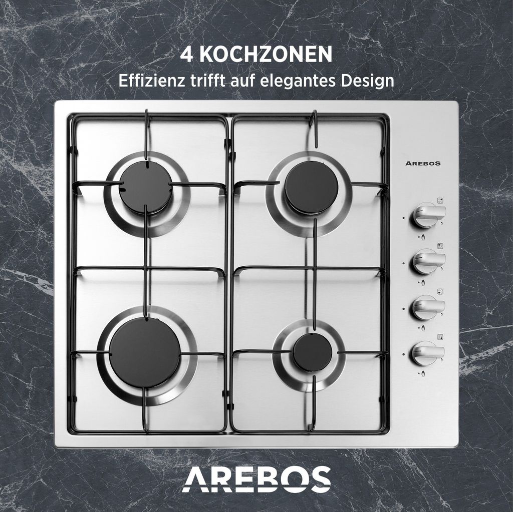 AREBOS plynová varná doska 4 horáky, nerezová oceľ, vrátane Obrázok produktu 4