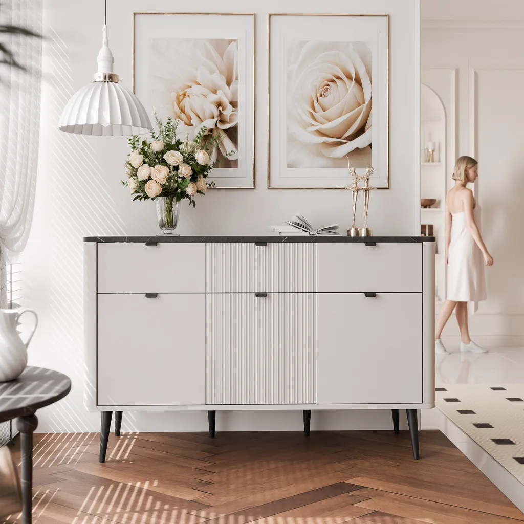 Commode à tiroirs cannelés NAVANI meuble de rangement chic 130 cm - 5
