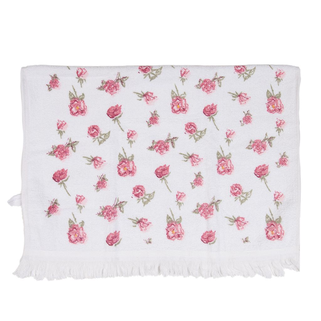 Clayre & Eef Gästehandtuch 40x66 cm Weiß Rosa Baumwolle Produktbild 