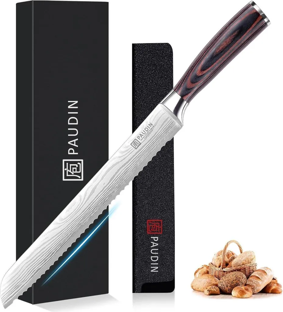 Coltello Pane 26 cm Extra Affilato con Manico in Pakka Wood Nero