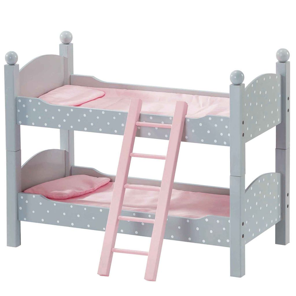 Holz Puppenbett Etagenbett Stapelbett Bett für Puppen mit Zubehör weiß/pink 