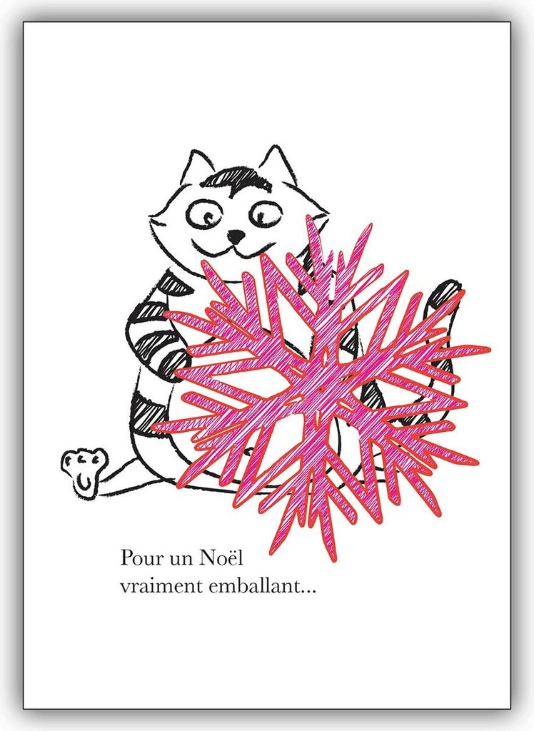 4x Französische Weihnachtskarte mit Katze: Pour un Noël vraiment..