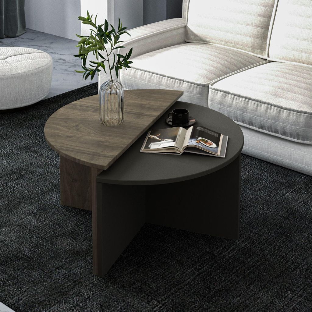Skye Decor, Dolunay - Walnut, Anthracite, Couchtisch, Nussbaum, 100% MELAMINBESCHICHTETE SPANNPLATTE, 70 x 38 x 51,8 cm