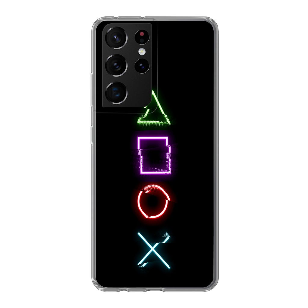 MuchoWow Handyhülle Schutzhülle Hülle für Samsung Galaxy S21 Ultra Spiele - Controller - Neon Silikon Softcase Handy Hülle - Mobiltelefon
