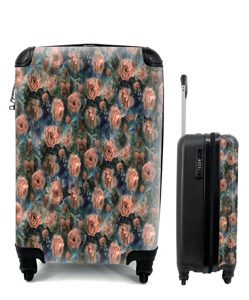 MuchoWow Koffer Handgepäck Trolley Rollkoffer Kleine Reisekoffer mit 4 Rollen - Rosen - Aquarell - Rosa - Cabin Size < 55x40x23 cm & 55x40x20 cm...
