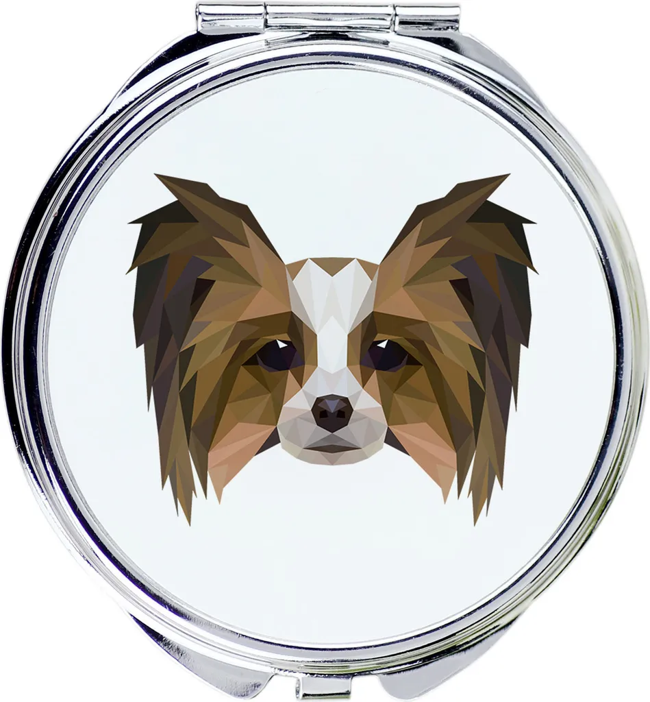 Papillon, Spaniel nano continentale - Specchio con foto e stampa geometrica del marchio Art-Dog
