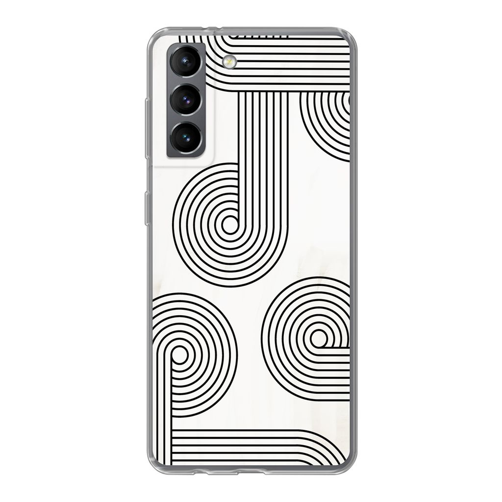 MuchoWow Handyhülle Schutzhülle Hülle für Samsung Galaxy S21 Abstrakt - Schwarz - Weiß - Kreis Silikon Softcase Handy Hülle - Softcase