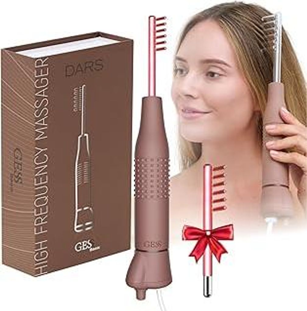 GESS Dars Hochfrequenz-Massagegerät mit Argon- und Neon-Gas, 2 Elektroden für Gesicht und Haare – Hochfrequenzstab zur Aknebehandlung, Anti-Agi...