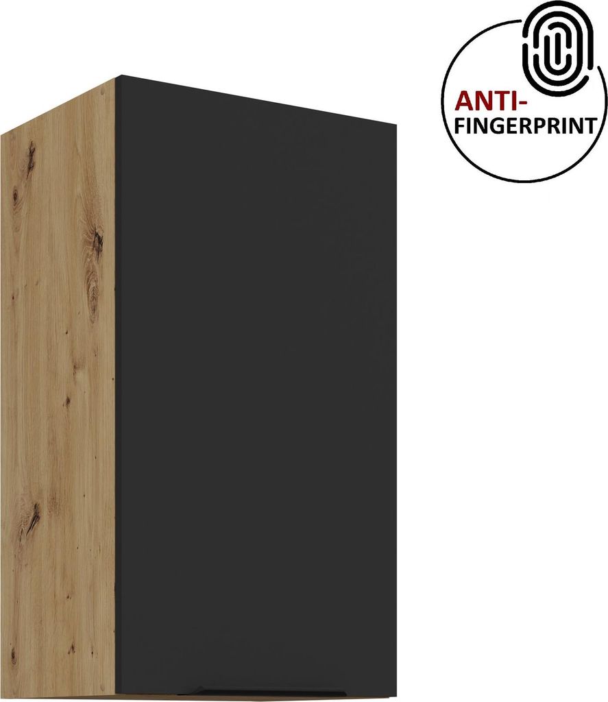 Küchen Hängeschrank 40 cm ARIA Schwarz ultra matt + Eiche Artisan matt, hochwertige Fronten mit Anti Fingerprint Beschichtung Küchenzeile Küche...