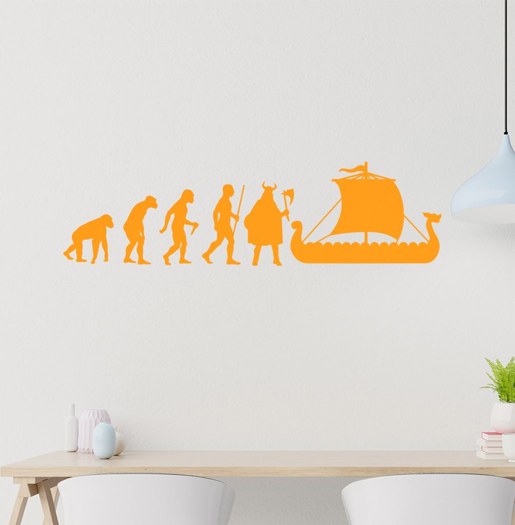 Wikinger Schiff Evolution Wandtattoo Wandaufkleber Wall Sticker - Dekoration, Küche, Wohnzimmer, Schlafzimmer, Badezimmer