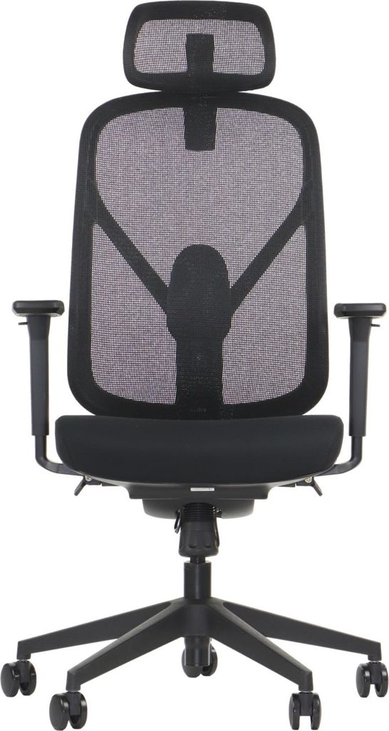 Ergonomischer Bürodrehstuhl LARCK, Nylon Basis, verstellbare Armlehnen, Kopfstütze, Rückenlehne und Lordosenstütze, Sitzverlängerung, Schwarz