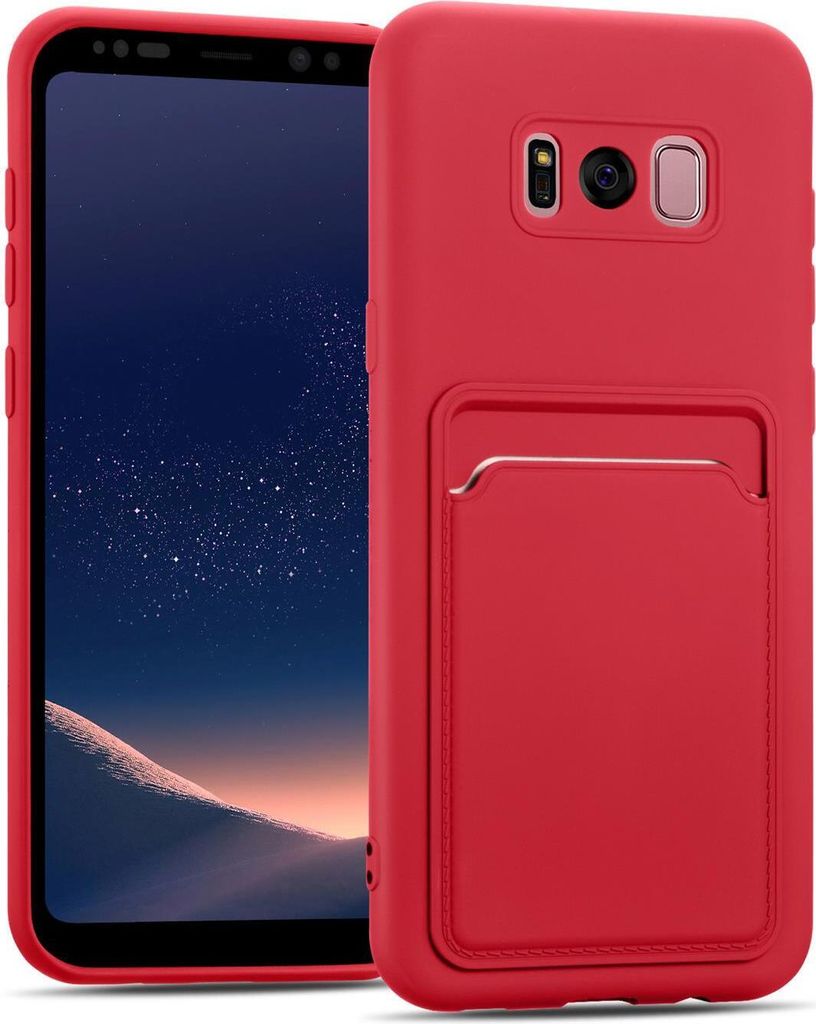 Conie Schutzhülle für Samsung Galaxy S8 mit Kartenfach Tasche Case Cover Bumper Silikon Hülle in Rot