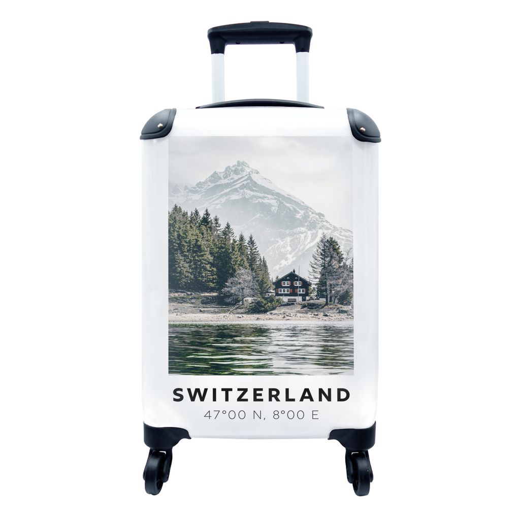 MuchoWow Koffer Handgepäck Trolley Rollkoffer Kleine Reisekoffer mit 4 Rollen - Schweiz - Haus - See - Cabin Size < 55x40x23 cm & 55x40x20 cm - ...