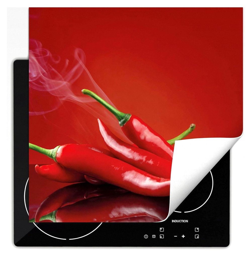 Herdabdeckplatte Einteilig für die Küche, Induktionsfeld und Glaskeramikkochfeld, Vinyl Matte, Aufrollbar, 60x52 cm - Chili Rot