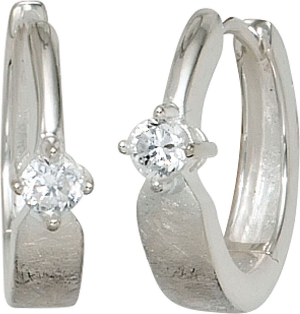 Creolen Ohrringe 15,4 mm aus 925 Silber 2 Zirkonia Klappmechanik