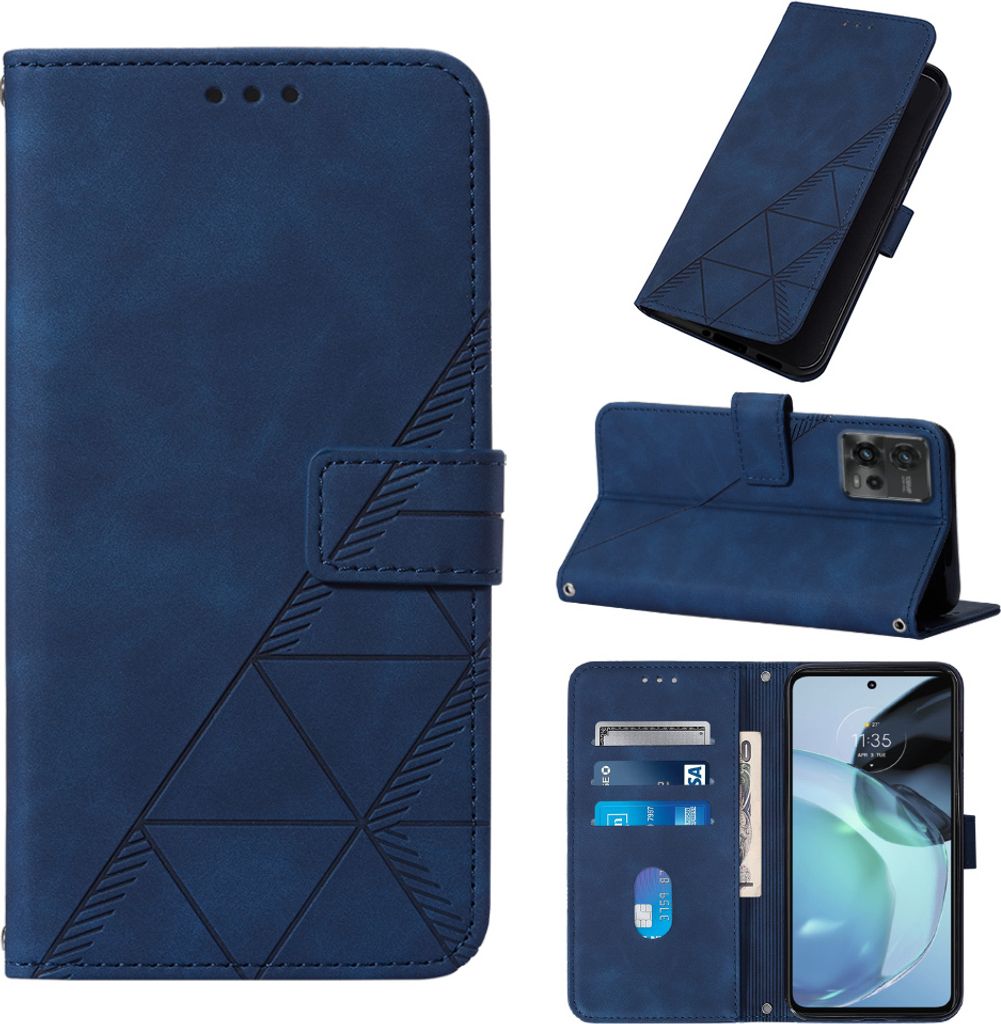 Hülle für Motorola Moto G72 Prägung Flip Leder Kartenfächer Schutzhülle mit Ständer Blau