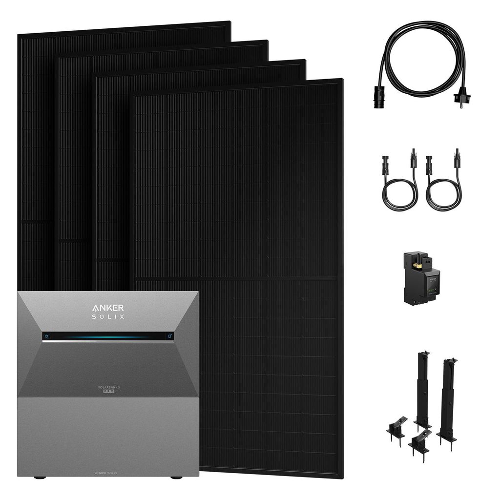 Anker SOLIX Solarbank 3 E2700 Pro und BP2700 Erweiterungsakku mit 2000W Solarmodule, Smarter Zähler und 4x Fassaden/Flachdach Halterung, 0% VAT