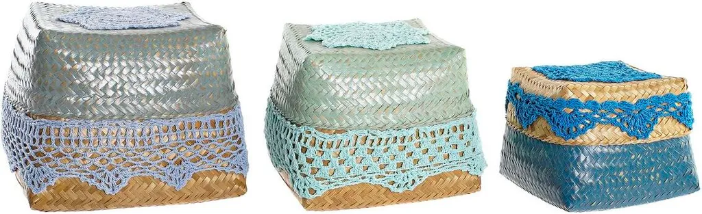 DKD Home Decor Set de Paniers en Bambou et Coton 22 x 27 cm - Lot de 3