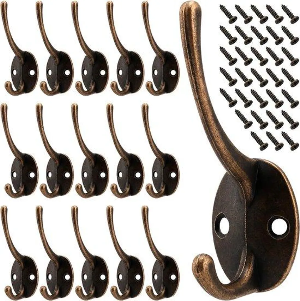Lot de 16 crochets muraux doubles en acier inoxydable pour salle de bain