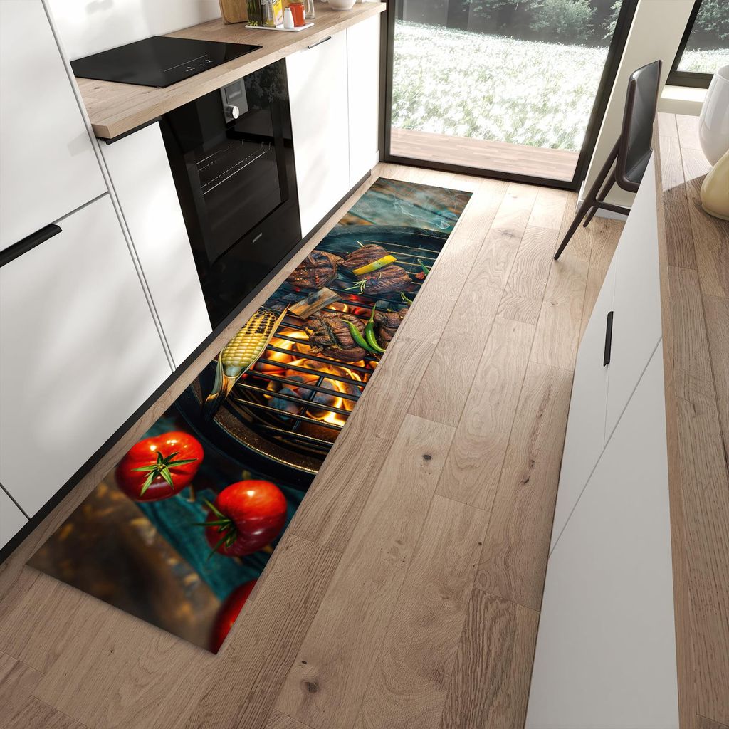 Küchenteppich 60x270cm rutschfest & abwischbar PVC Läufer - Sommergrillfest